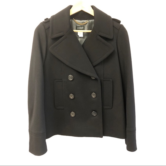 J. Crew Black Pea Coats 100% Wool - Picture 2 of 7